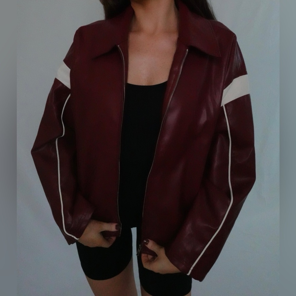 Camila Faux Leather Burgundy Racer Jacket